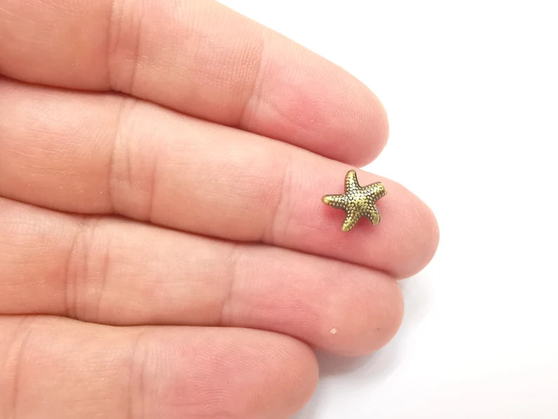 5 Starfish Beads Antique Bronze Plated Metal Beads (10mm) G28883