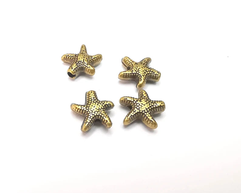 5 Starfish Beads Antique Bronze Plated Metal Beads (10mm) G28883