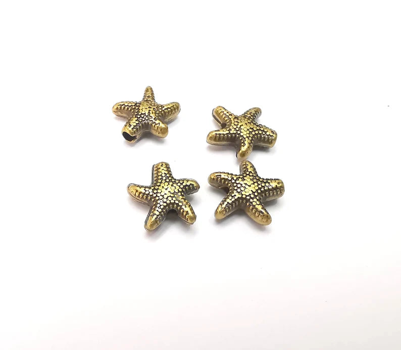 5 Starfish Beads Antique Bronze Plated Metal Beads (10mm) G28883
