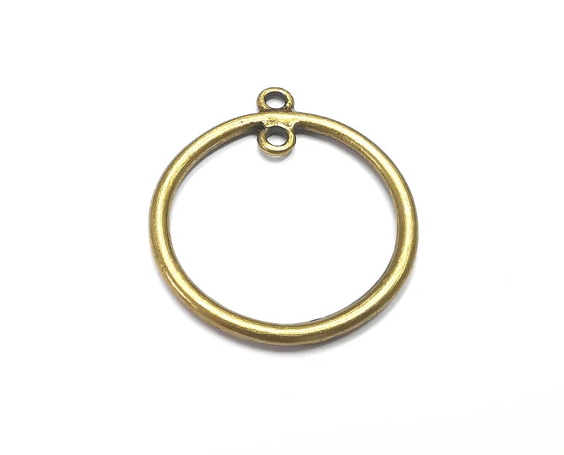 2 Round, Circle Connector Charms Antique Bronze Plated Findings (33x30mm) G28888
