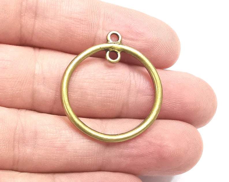 2 Round, Circle Connector Charms Antique Bronze Plated Findings (33x30mm) G28888