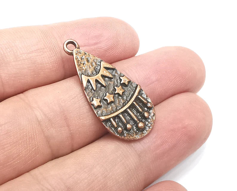 Drop Stars Charms, Sun Charm, Antique Copper Plated Falling Star Charms (33x16mm) G28893
