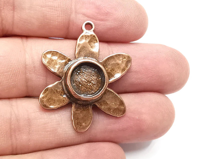 Flower Pendant Bezel, Resin Blank, inlay Mounting, Mosaic Frame Cabochon Base Dry Flower Setting, Antique Copper Plated 10mm bezel G28897