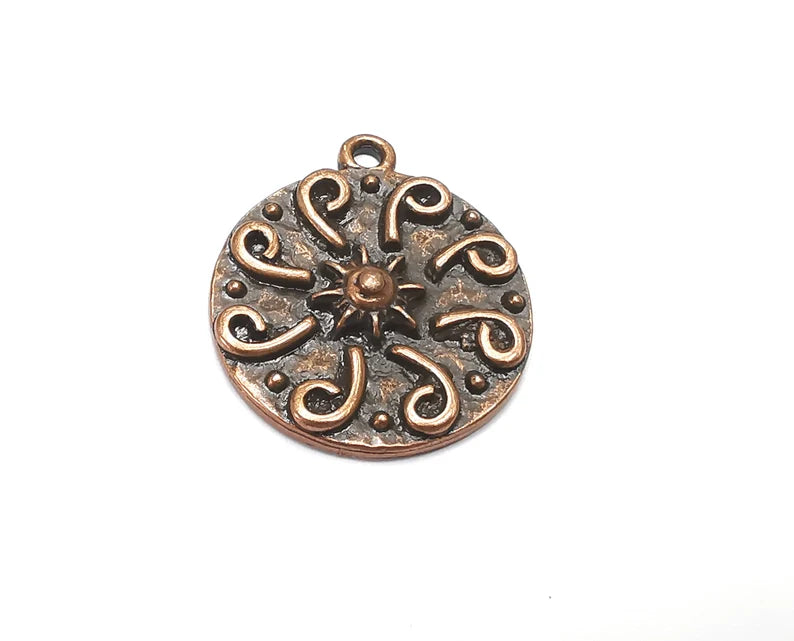 Sun Swirl Charms, Star Round Antique Copper Plated Charms (27x23mm) G28898