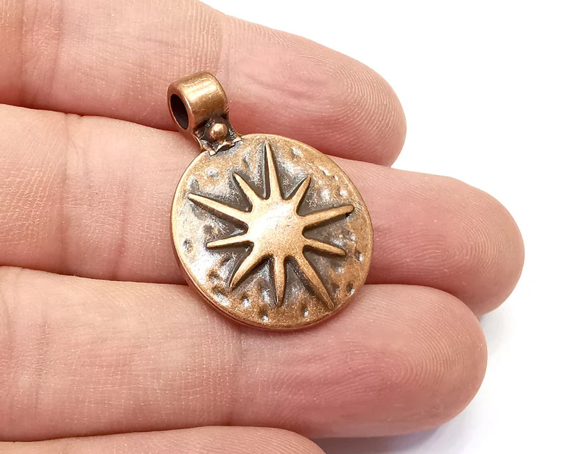 Sun, Star Charms, Antique Copper Plated Charms (32x23mm) G28803