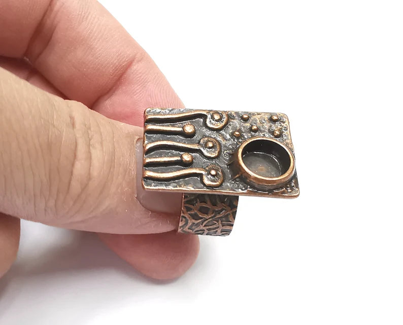 Flower Ring Blank Settings, Mushrooms Cabochon Mounting, Adjustable Resin Ring Base Bezel, Antique Copper Inlay Mosaic Bezel (8mm) G28804