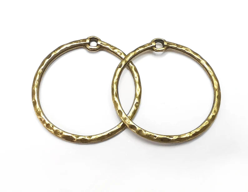 Round Hammered Circle Charms Antique Bronze Plated Findings (30x29mm) G28292