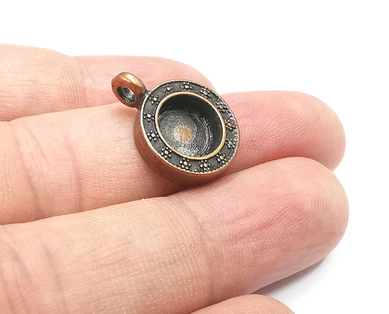 Flower Round Pendant Blanks, Resin Bezel Bases, Mosaic Mountings, Dry flower Frame, Polymer Clay base, Antique Copper Plated (10mm) G28814