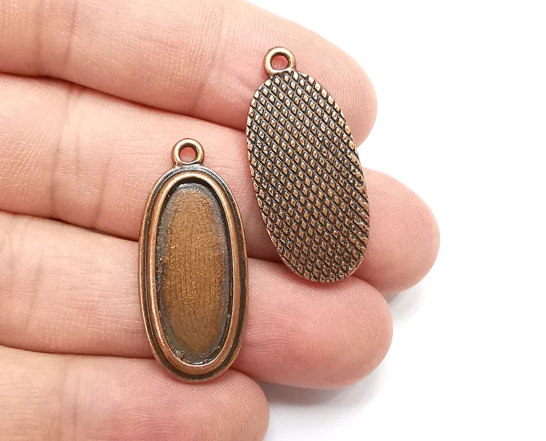 Oval Charm Bezel, Resin Blank, inlay Mounting, Mosaic Pendant Frame, Cabochon Base,Dry Flower Setting,Antique Copper Plated (25x10mm) G28816