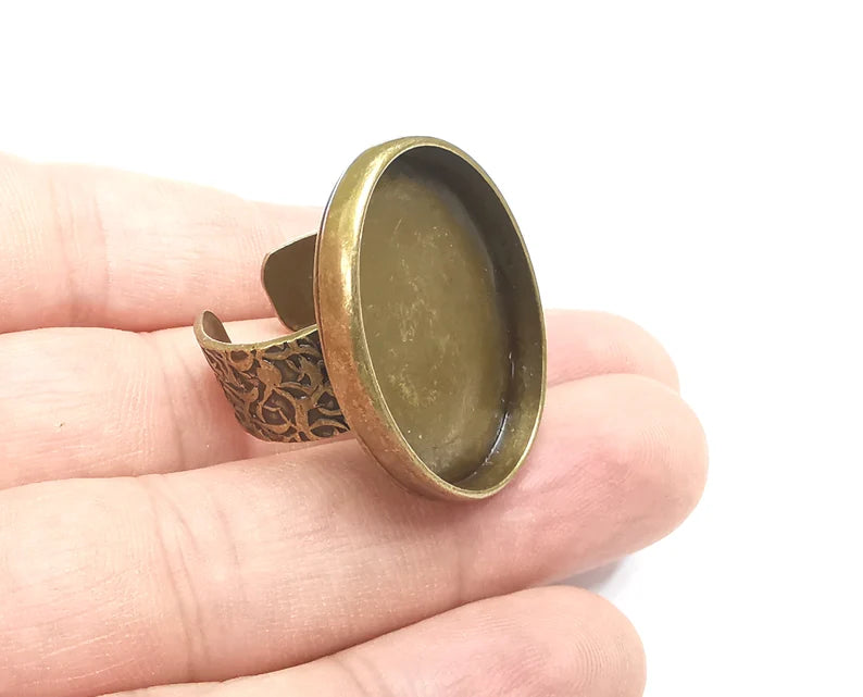 Oval Antique Bronze Ring Blank Setting, Cabochon Mounting, Adjustable Resin Ring Base Bezels, Inlay Ring Mosaic Ring Bezel (30x22mm) G28819