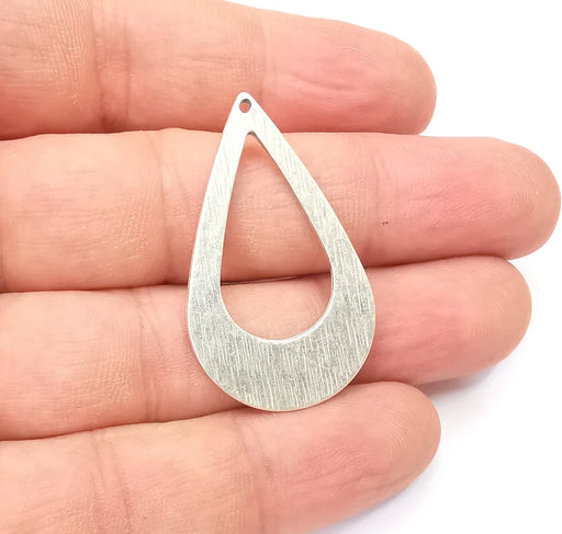 Brushed Drop Charms Antique Silver Plated Teardrop Charms (40x24mm) G28830