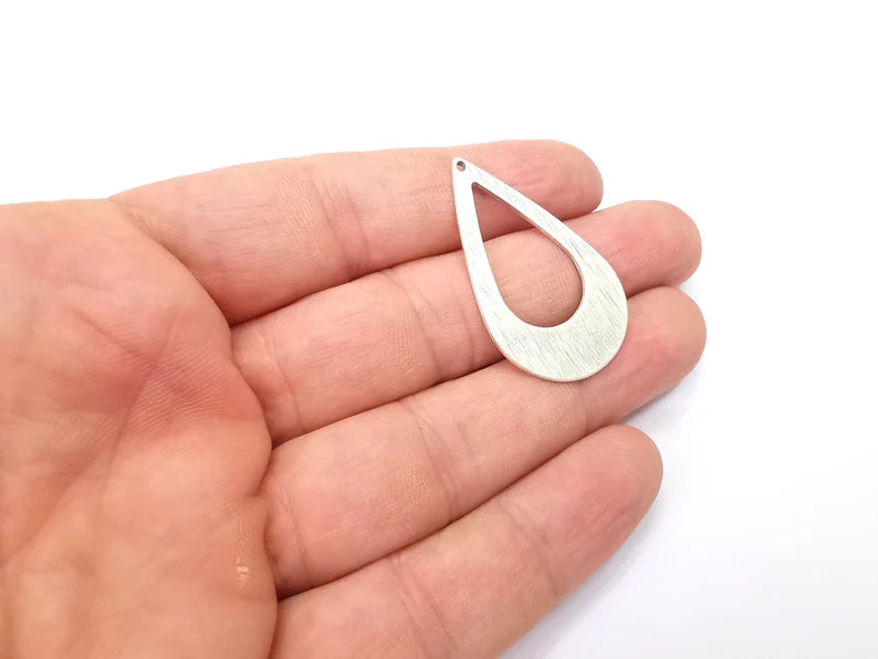 Brushed Drop Charms Antique Silver Plated Teardrop Charms (40x24mm) G28830