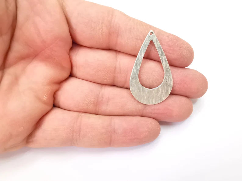 Brushed Drop Charms Antique Silver Plated Teardrop Charms (40x24mm) G28830