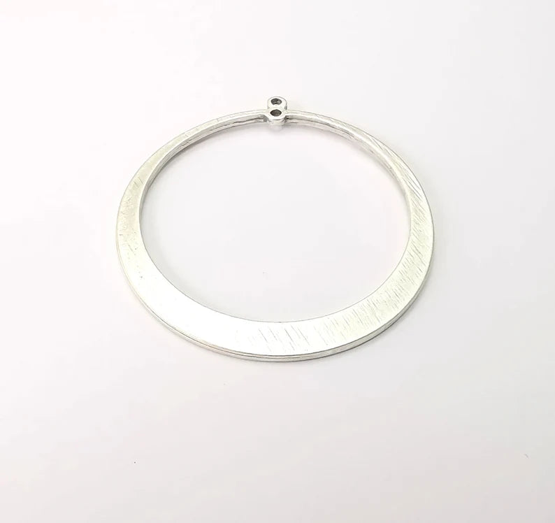 Brushed Circle Charms, Antique Silver Plated Round Charms (43mm) G28831