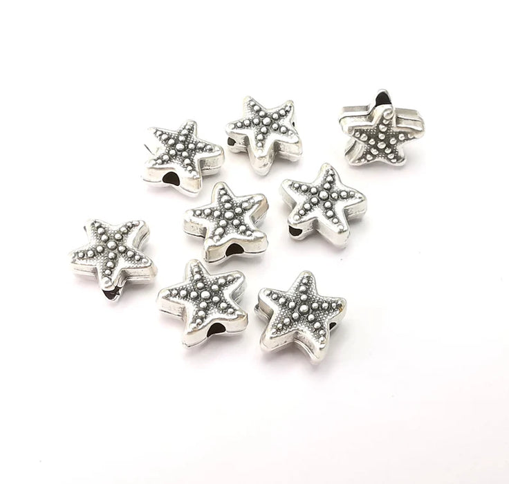 10 Starfish Beads Antique Silver Plated Metal Beads (10mm) G28832