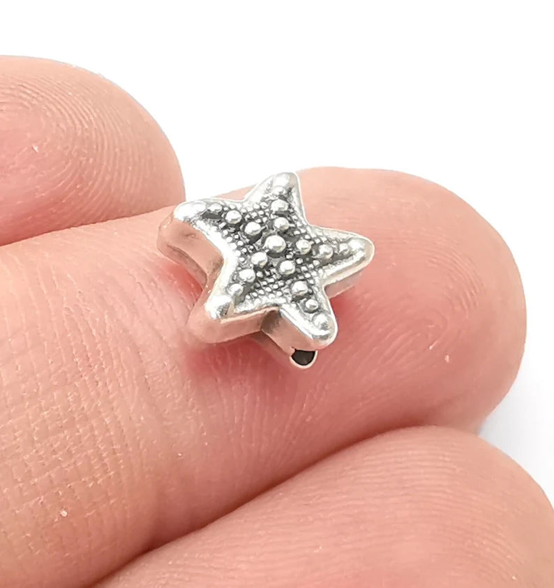 10 Starfish Beads Antique Silver Plated Metal Beads (10mm) G28832