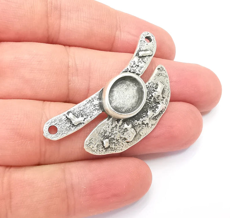 Unique Pendant Bezel, Resin Blank, inlay Mounting, Mosaic Frame Cabochon Base Dry Flower Setting, Antique Silver Plated 12x10mm bezel G28838