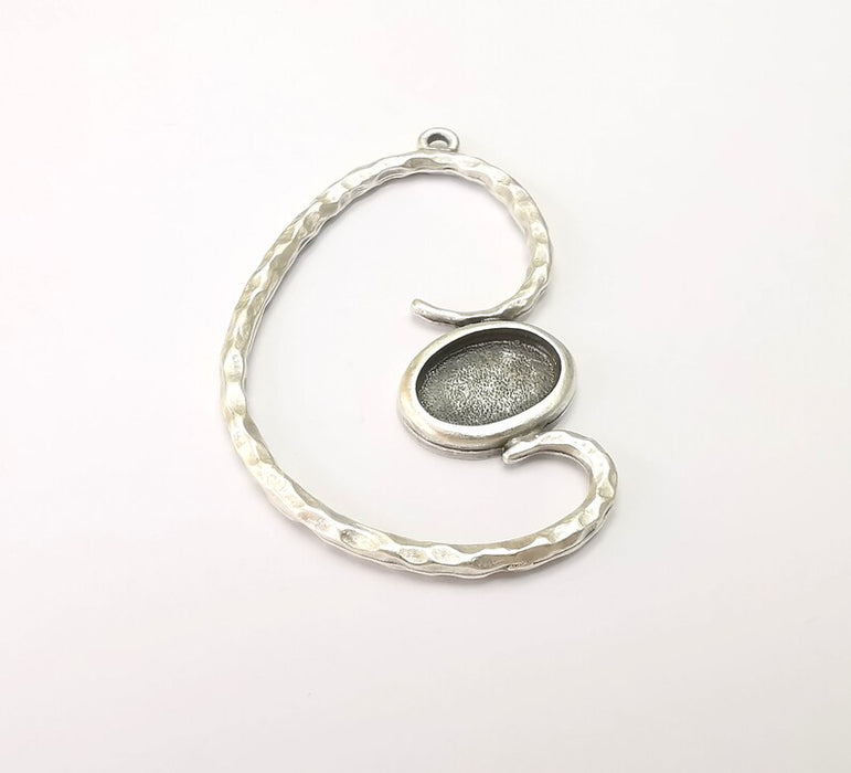 Unique Charms Bezel, Resin Blank, inlay Mounting, Mosaic Frame Cabochon Base Dry Flower Setting, Antique Silver Plated 14x10mm bezel G28840