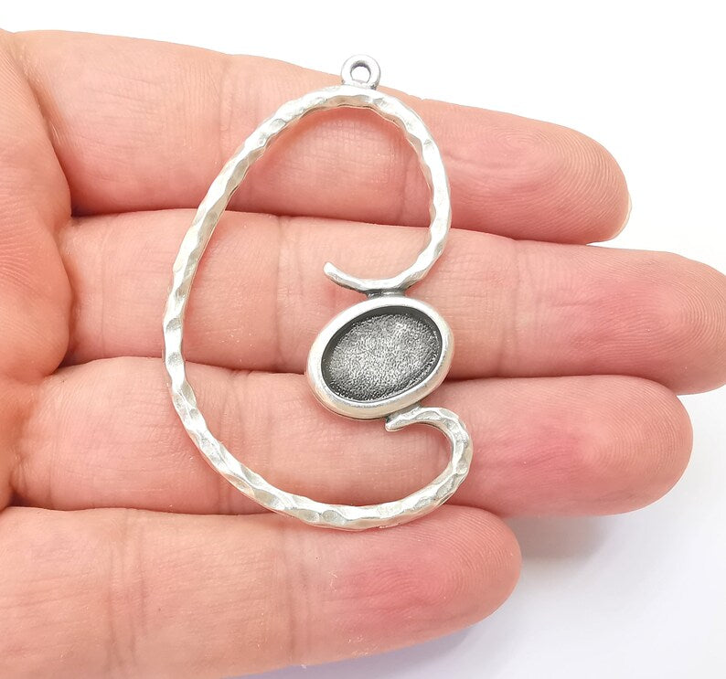 Unique Charms Bezel, Resin Blank, inlay Mounting, Mosaic Frame Cabochon Base Dry Flower Setting, Antique Silver Plated 14x10mm bezel G28840