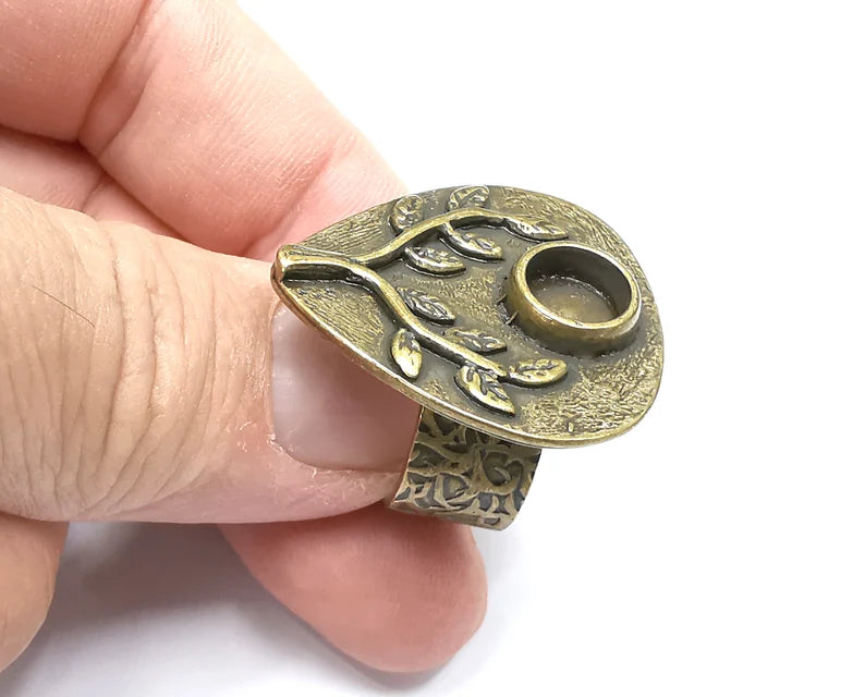 Tree Ring Blank Setting, Cabochon Mounting, Adjustable Resin Ring Base Bezels, Antique Bronze Inlay Ring Mosaic Ring Bezel (8mm) G28844