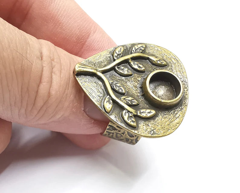 Tree Ring Blank Setting, Cabochon Mounting, Adjustable Resin Ring Base Bezels, Antique Bronze Inlay Ring Mosaic Ring Bezel (8mm) G28844