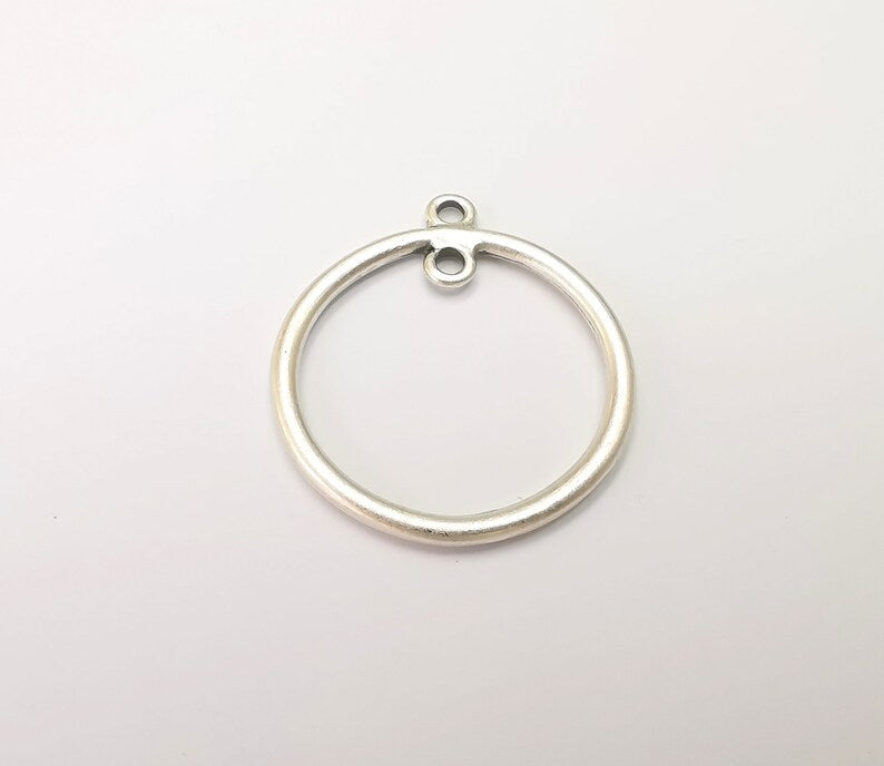 4 Round Circle Charms Connector, Antique Silver Plated Round Charms (32x29mm) G28842