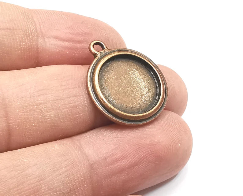 2 Round Charm Bezel, Resin Blank, inlay Mounting, Mosaic Pendant Frame, Cabochon Base, Dry Flower Setting, Antique Copper Plated (15mm) G28845