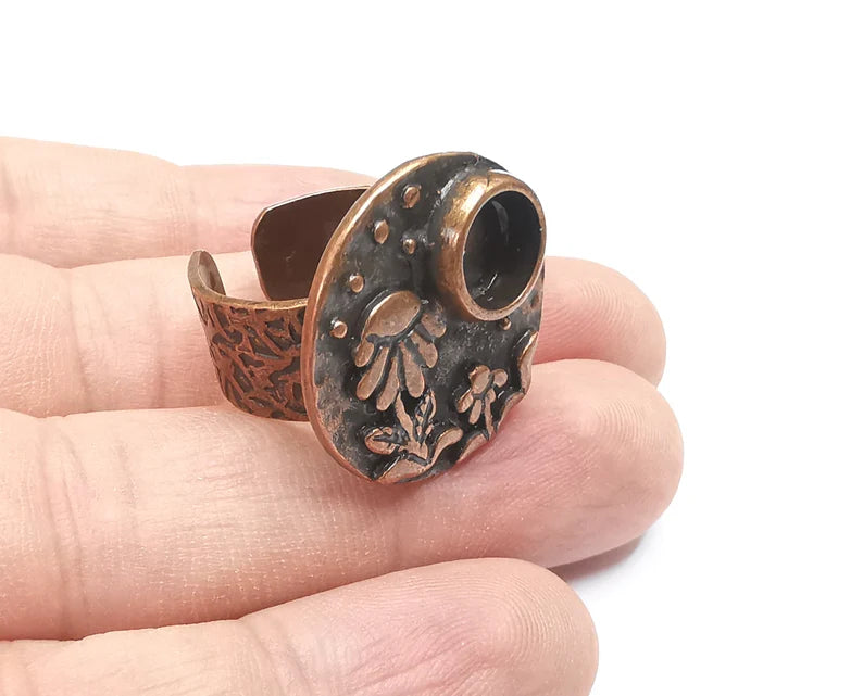 Flower Ring Blank Setting, Cabochon Mounting, Adjustable Resin Ring Base Bezels, Antique Copper Inlay Ring Mosaic Ring Bezel (8mm) G28846