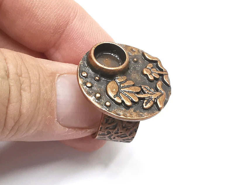 Flower Ring Blank Setting, Cabochon Mounting, Adjustable Resin Ring Base Bezels, Antique Copper Inlay Ring Mosaic Ring Bezel (8mm) G28846