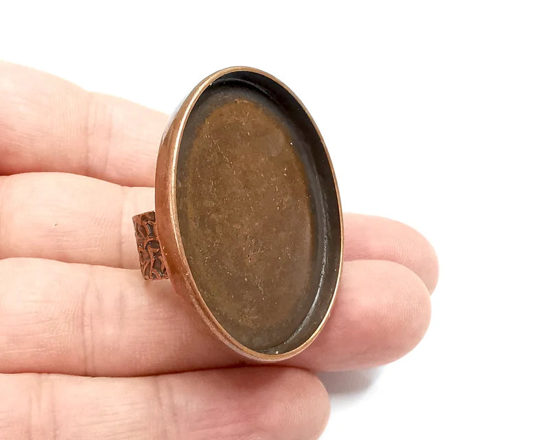 Oval Ring, Branch Ring Blank Setting, Cabochon Mounting, Adjustable Resin Base Bezels, Antique Copper Plated (40x30mm) G28850