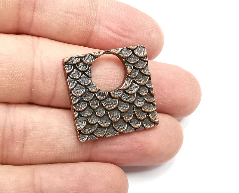 Feather Pattern Square Charms Antique Copper Plated Charms (25x25mm) G28856