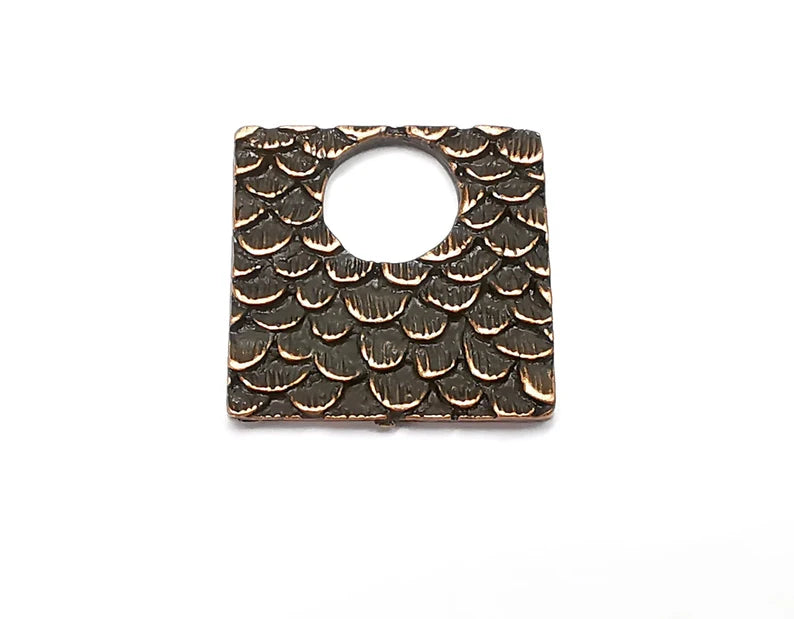 Feather Pattern Square Charms Antique Copper Plated Charms (25x25mm) G28856
