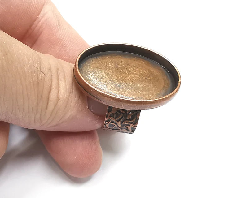 Oval Antique Copper Ring Blank Setting, Cabochon Mounting, Adjustable Resin Ring Base Bezels, Inlay Ring Mosaic Ring Bezel (30x22mm) G28858