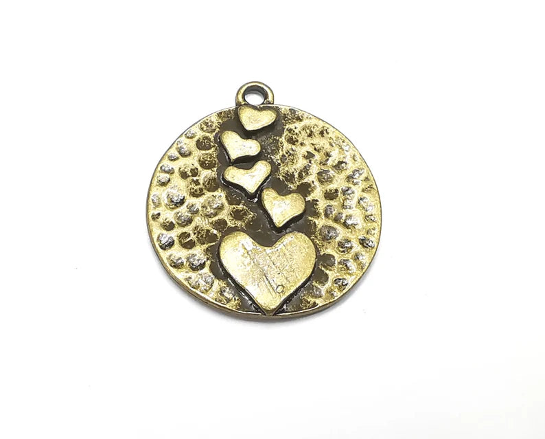 Hearts Charms, Antique Bronze Plated Hammered Charms (28x25mm) G28859