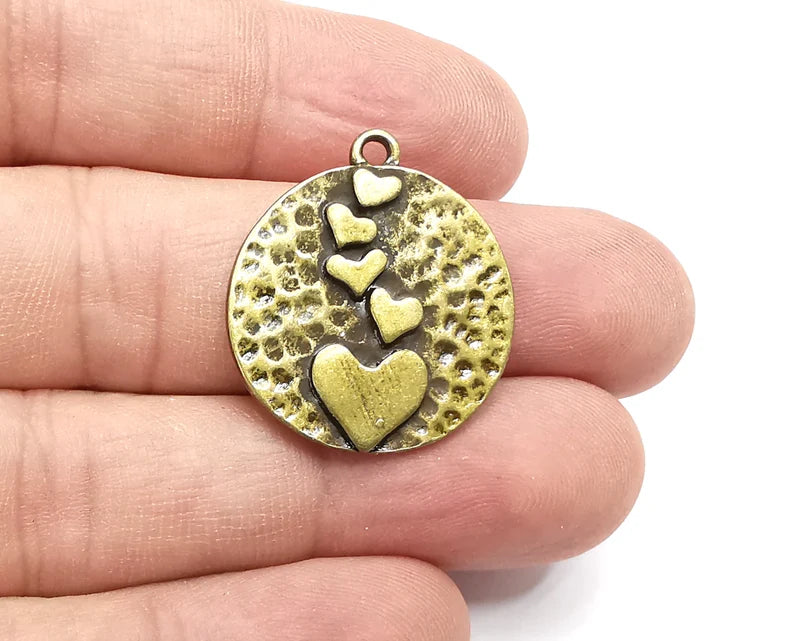 Hearts Charms, Antique Bronze Plated Hammered Charms (28x25mm) G28859