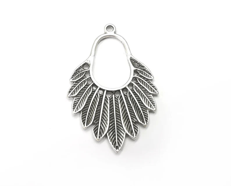 Feather Charms, Antique Silver Plated Charms (46x30mm) G28864