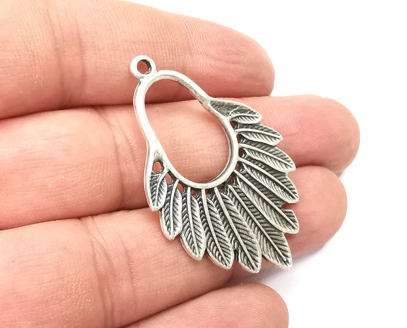 Feather Charms, Antique Silver Plated Charms (46x30mm) G28864