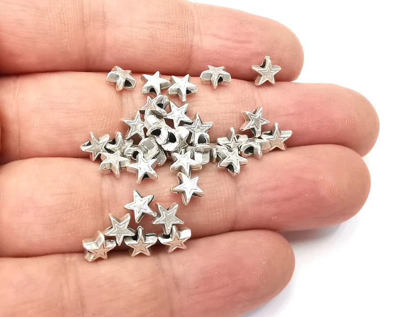 10 Star Beads Antique Silver Plated Metal Beads (6mm) G28866