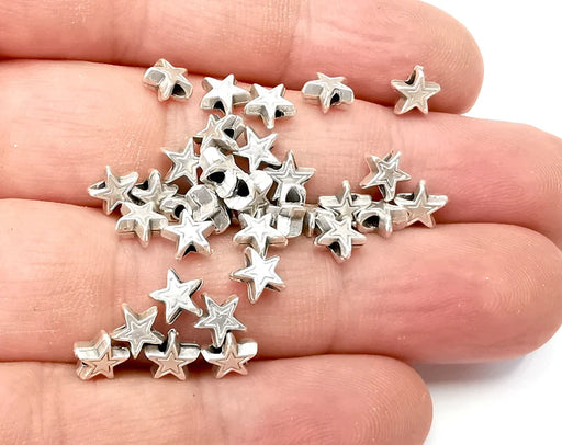 10 Star Beads Antique Silver Plated Metal Beads (6mm) G28866