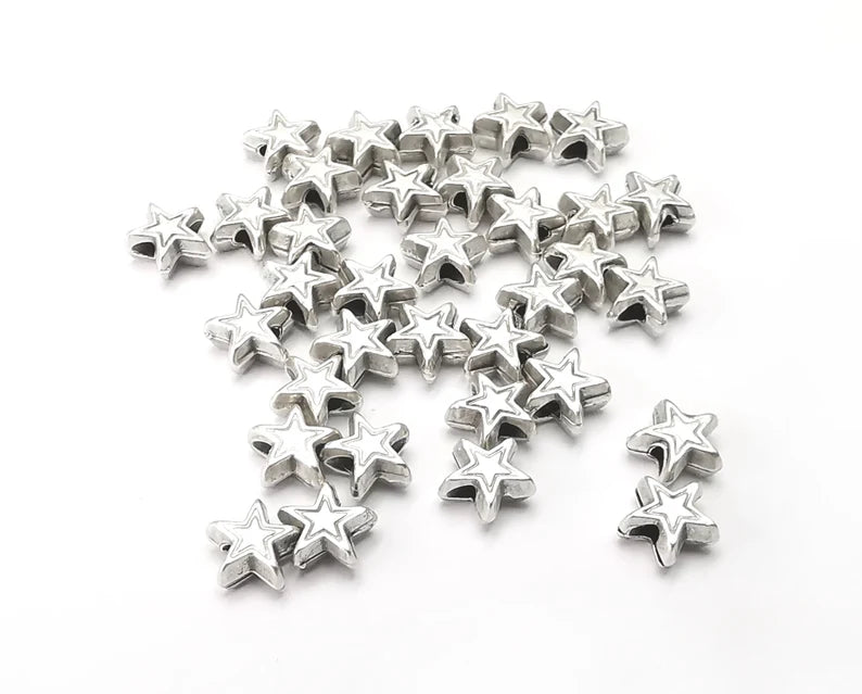 10 Star Beads Antique Silver Plated Metal Beads (6mm) G28866