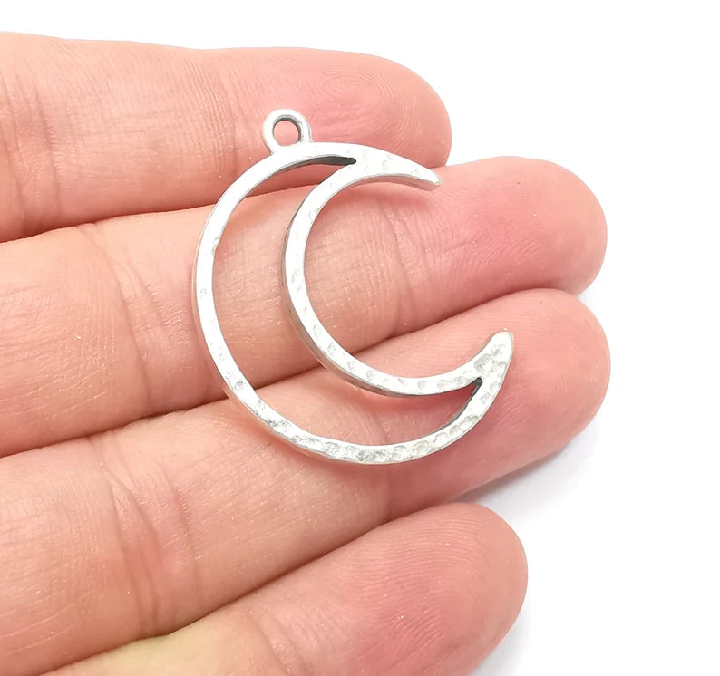 5 Moon Charms Antique Silver Plated Crescent Charms (35x29mm) G28873