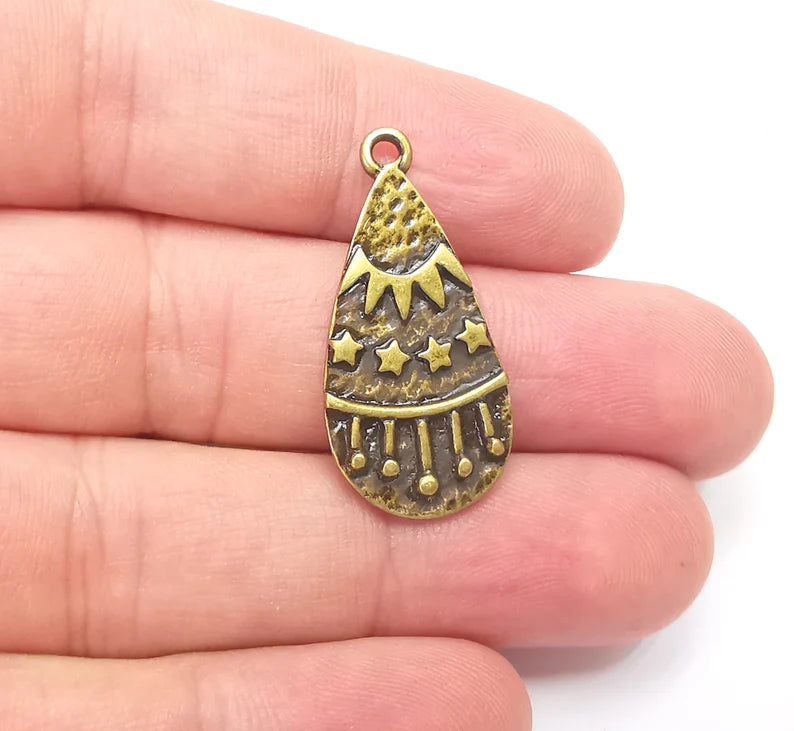Drop Stars Charms, Sun Charm, Antique Bronze Plated Falling Star Charms (33x16mm) G28874