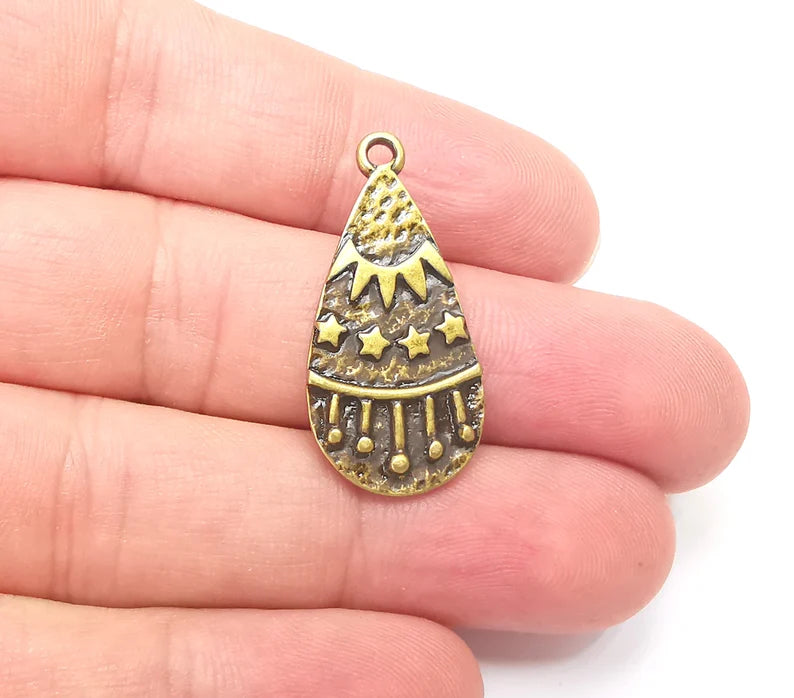 Drop Stars Charms, Sun Charm, Antique Bronze Plated Falling Star Charms (33x16mm) G28874