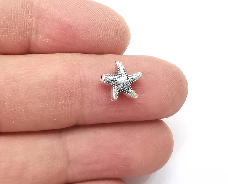 5 Starfish Beads Antique Silver Plated Metal Beads (10mm) G28879