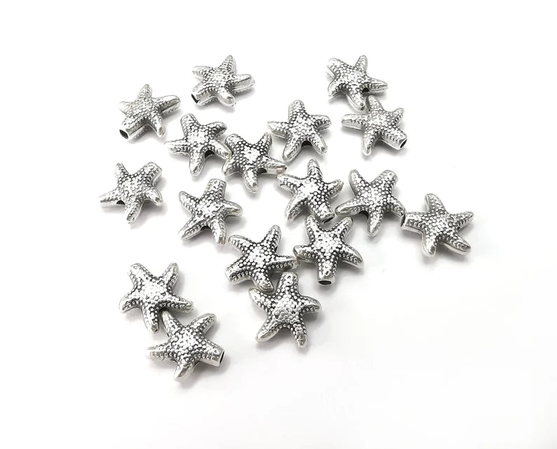 5 Starfish Beads Antique Silver Plated Metal Beads (10mm) G28879