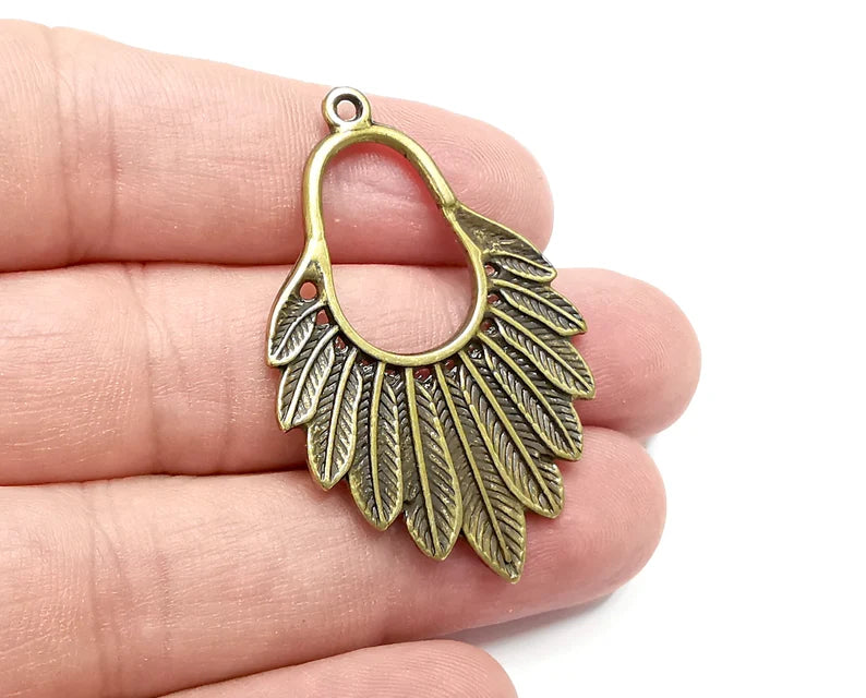 Feather Charms, Antique Bronze Plated Charms (46x30mm) G28887
