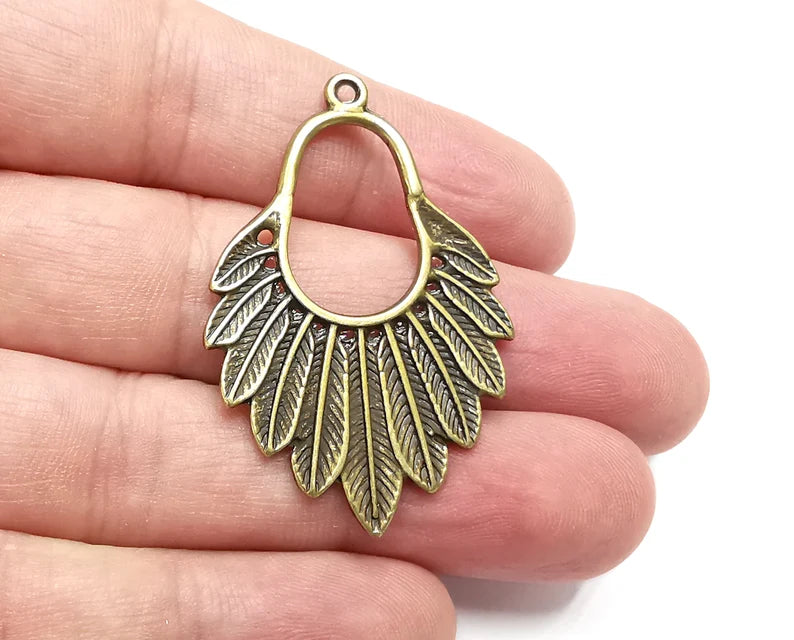 Feather Charms, Antique Bronze Plated Charms (46x30mm) G28887