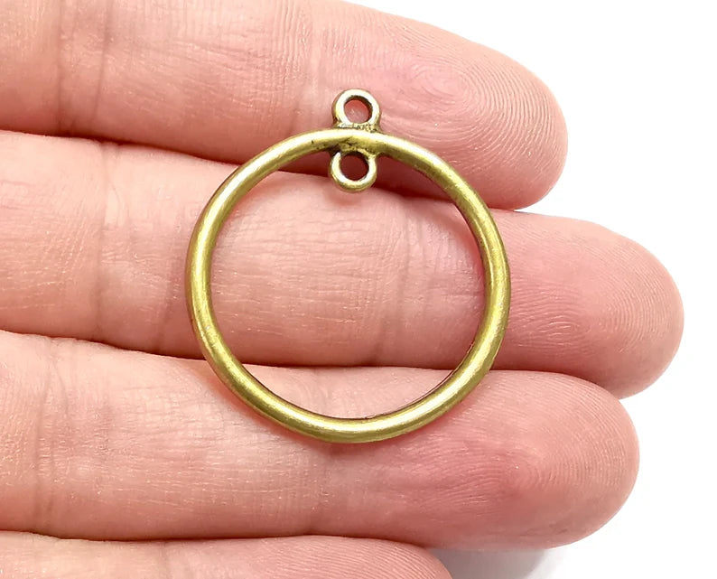 2 Round, Circle Connector Charms Antique Bronze Plated Findings (33x30mm) G28888