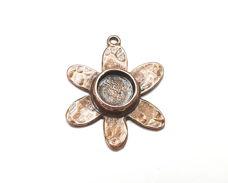 Flower Pendant Bezel, Resin Blank, inlay Mounting, Mosaic Frame Cabochon Base Dry Flower Setting, Antique Copper Plated 10mm bezel G28897