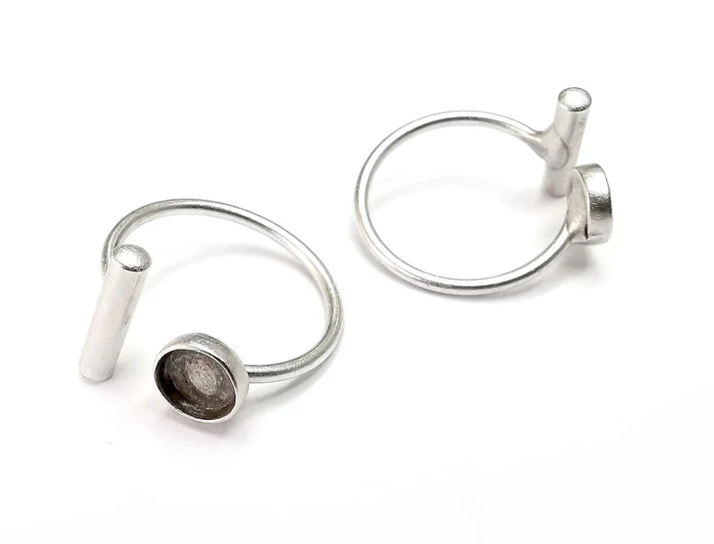 Rod Ring Blank Setting, Cabochon Mounting, Adjustable Resin Ring Base Bezels, Antique Silver Plated (6mm) G29002